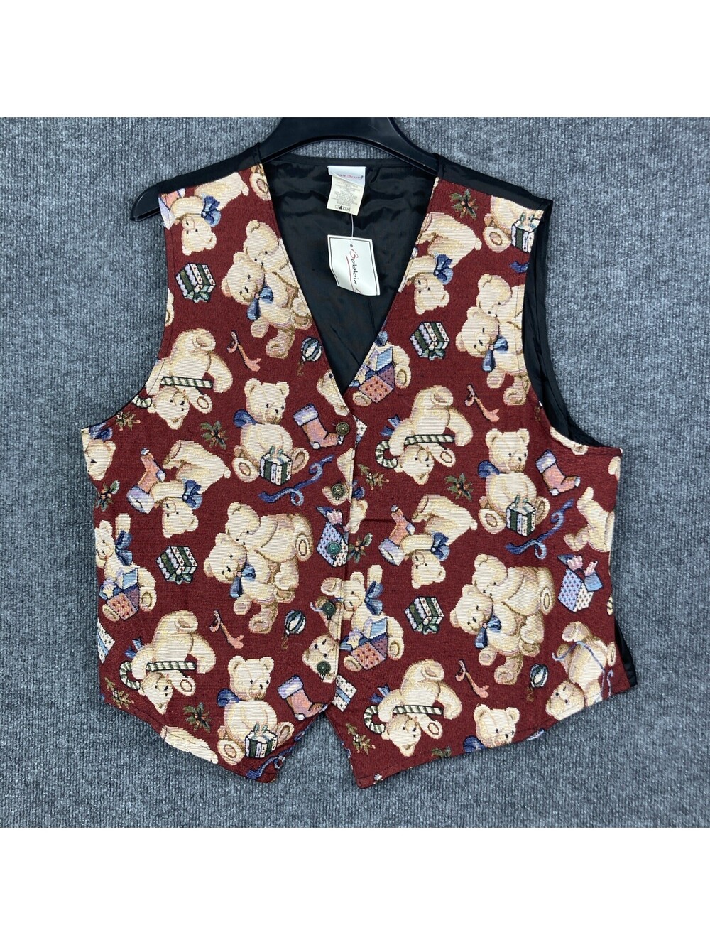 Bobbie Brooks Womens Size XL Tapestry Teddy Bear Holiday Christmas Vest NWT